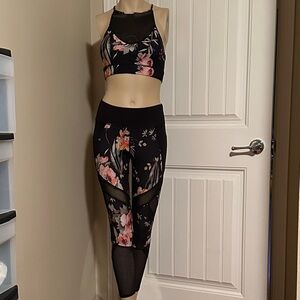 Betsy Johnson size small Floral Black Mesh Activewear Set